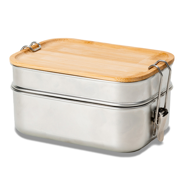 R08209.01 - Double lunch box Alcora, srebrny 