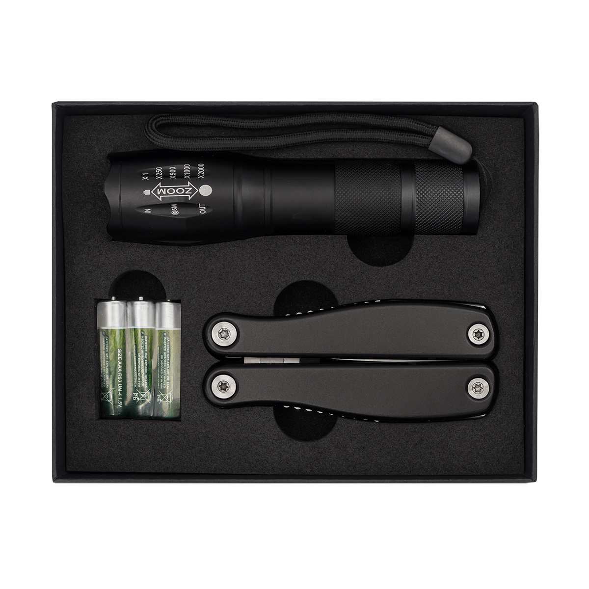 R17568.02.O - Narzędzie wielofunkcyjne z latarką Figoti, czarny 