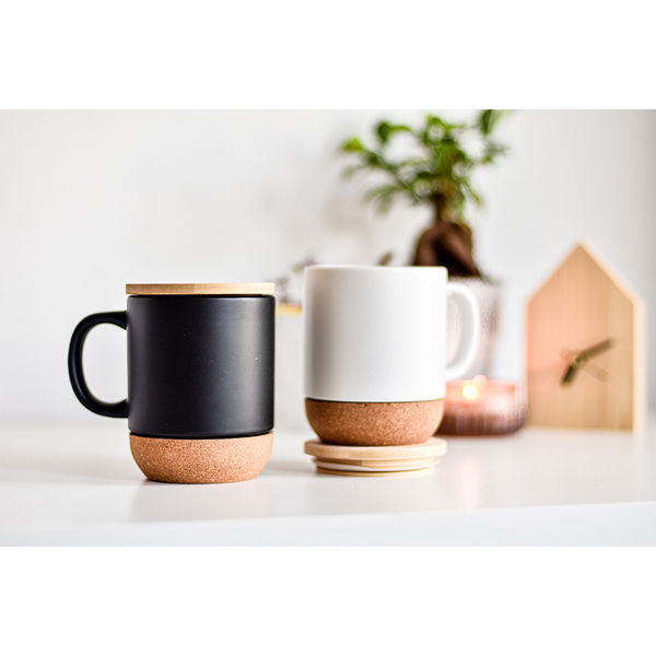 R85309.06.O - Kubek ceramiczny z bambusową przykrywką Giulia, biały 