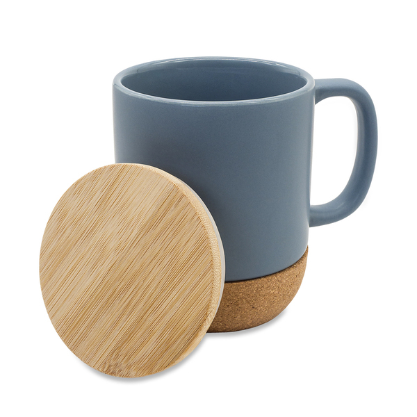 R85309.21 - Kubek ceramiczny z bambusową przykrywką Giulia, szary